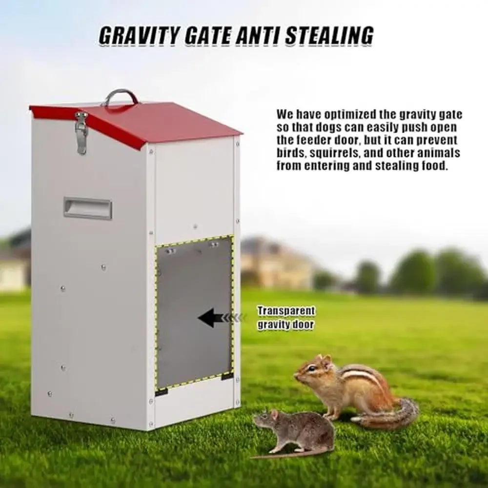 Large Breed Dog Food Dispenser Gravity Feeder 25lbs Galvanized Steel Automatic Pet Feeder Outdoor Wall Mount Easy Move