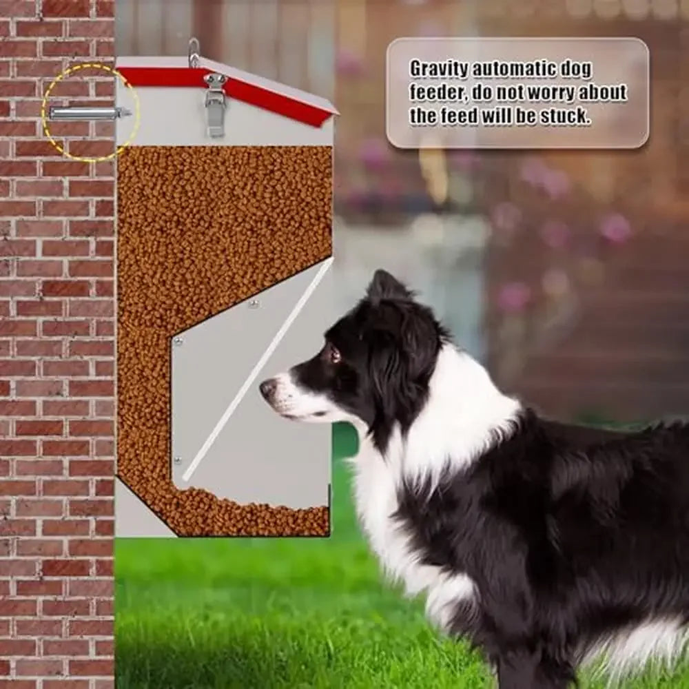 Large Breed Dog Food Dispenser Gravity Feeder 25lbs Galvanized Steel Automatic Pet Feeder Outdoor Wall Mount Easy Move