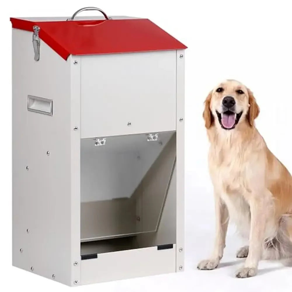 Large Breed Dog Food Dispenser Gravity Feeder 25lbs Galvanized Steel Automatic Pet Feeder Outdoor Wall Mount Easy Move