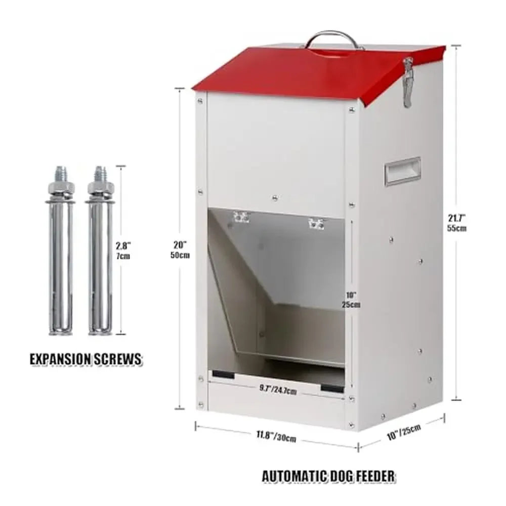 Large Breed Dog Food Dispenser Gravity Feeder 25lbs Galvanized Steel Automatic Pet Feeder Outdoor Wall Mount Easy Move