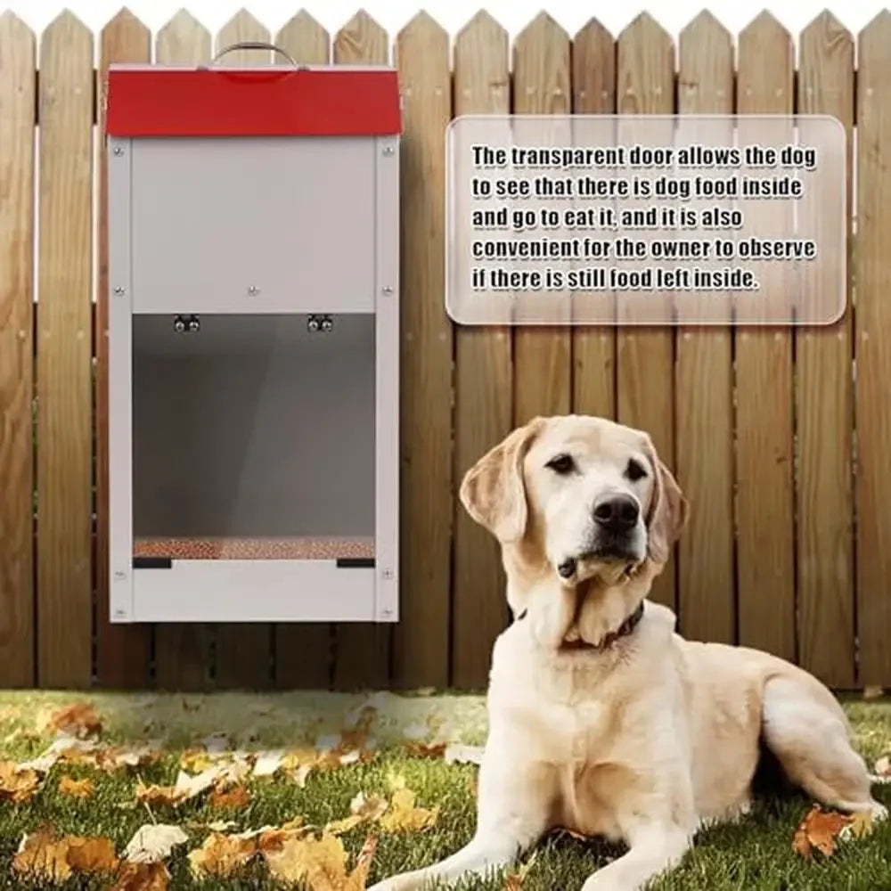 Large Breed Dog Food Dispenser Gravity Feeder 25lbs Galvanized Steel Automatic Pet Feeder Outdoor Wall Mount Easy Move